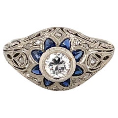 Art Deco Diamond Sapphire Filigree Ring