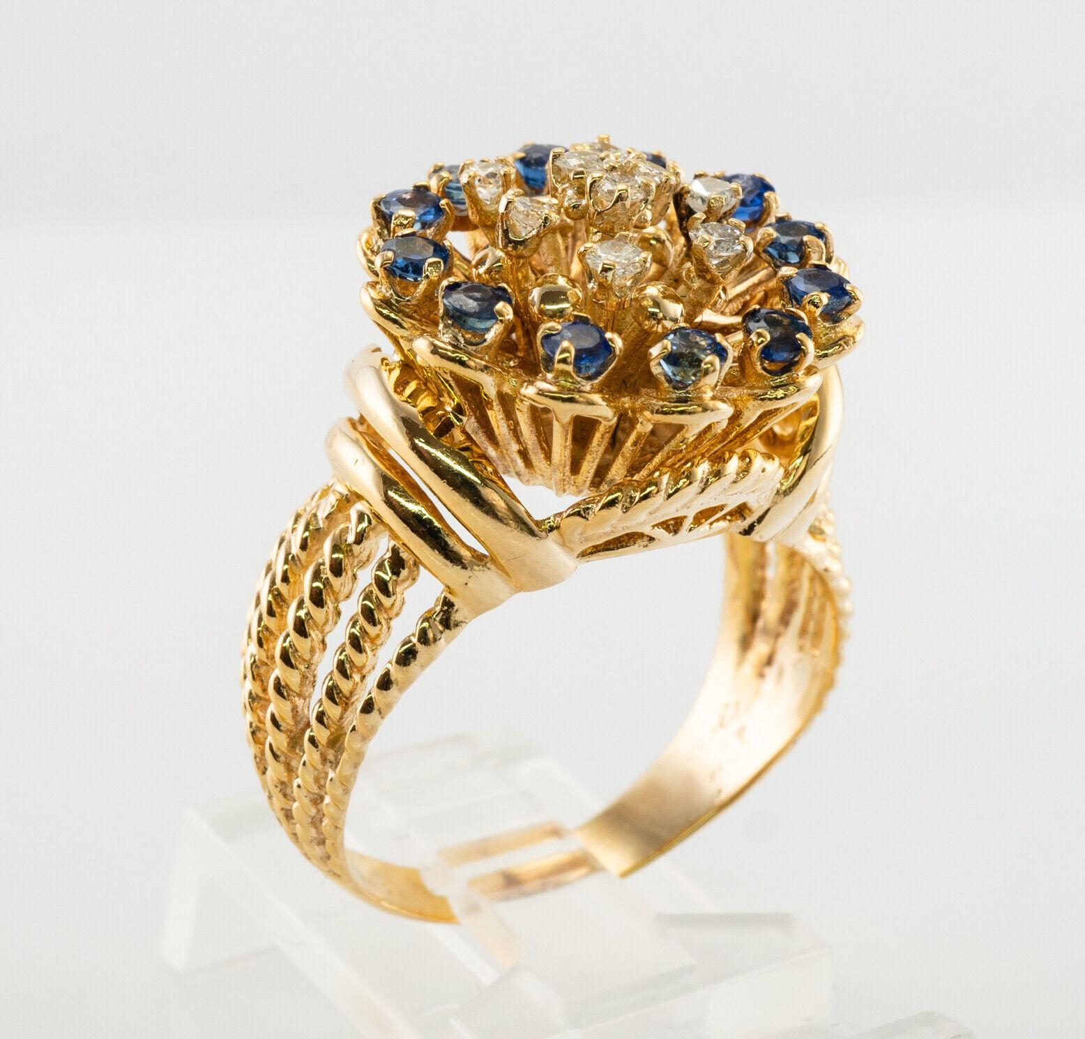 Art Deco Stil Diamant-Saphir-Blumenring 18K Goldband im Angebot 5