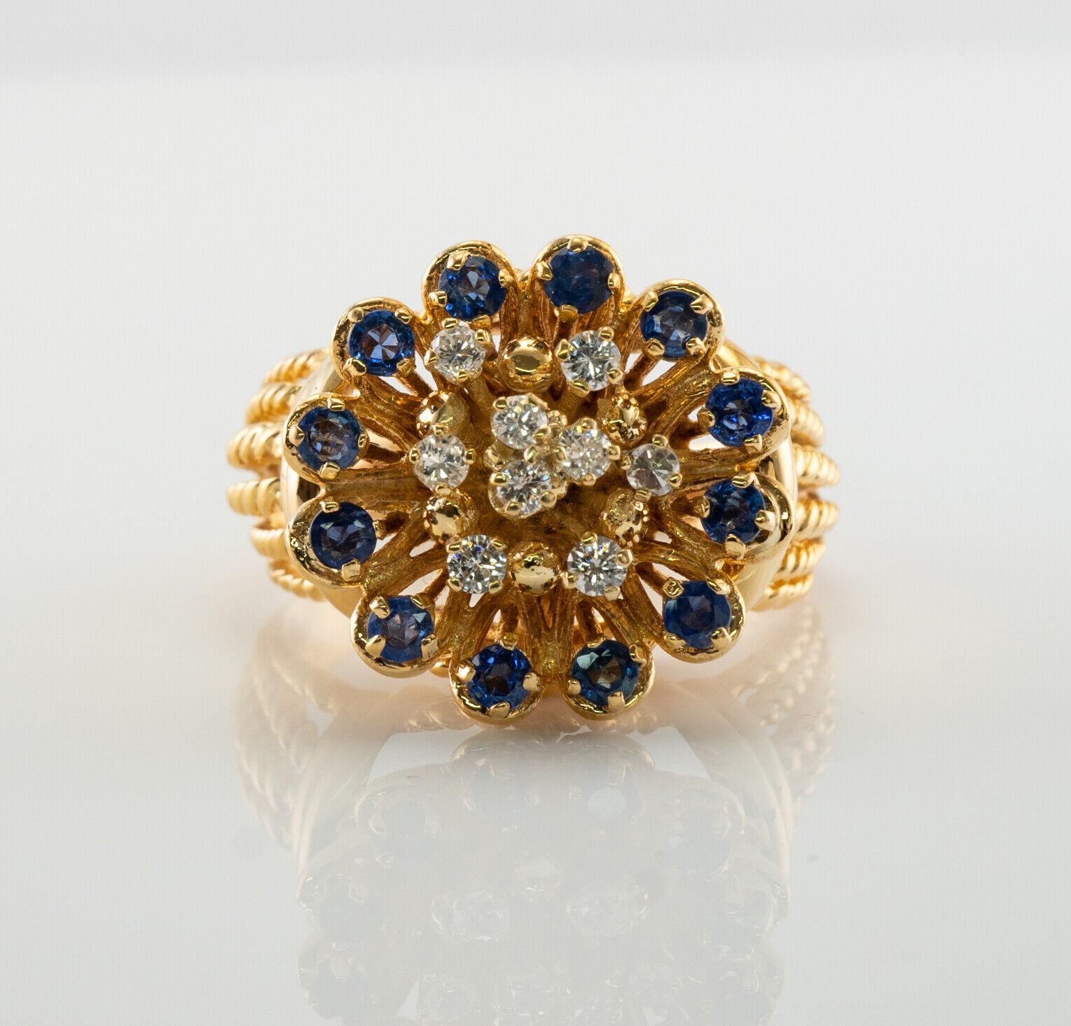 Art Deco Stil Diamant-Saphir-Blumenring 18K Goldband (Rundschliff) im Angebot