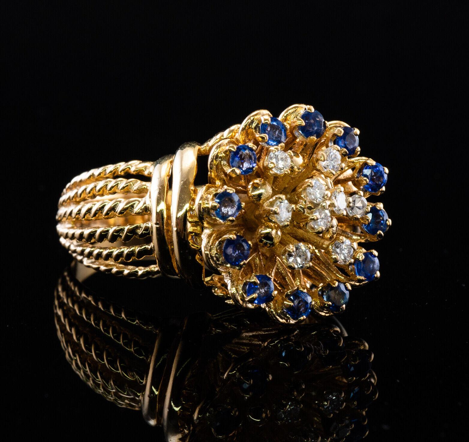 Art Deco Stil Diamant-Saphir-Blumenring 18K Goldband im Zustand „Gut“ im Angebot in East Brunswick, NJ