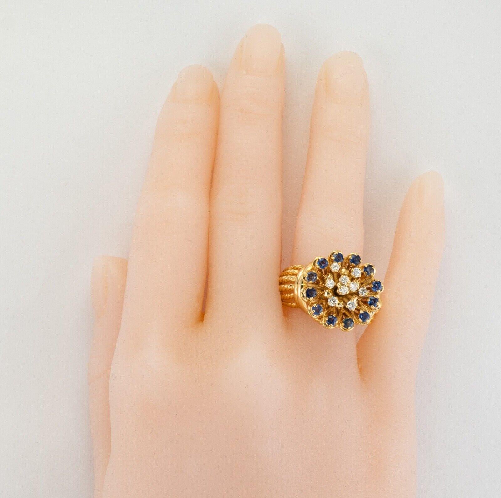 Art Deco Stil Diamant-Saphir-Blumenring 18K Goldband Damen im Angebot