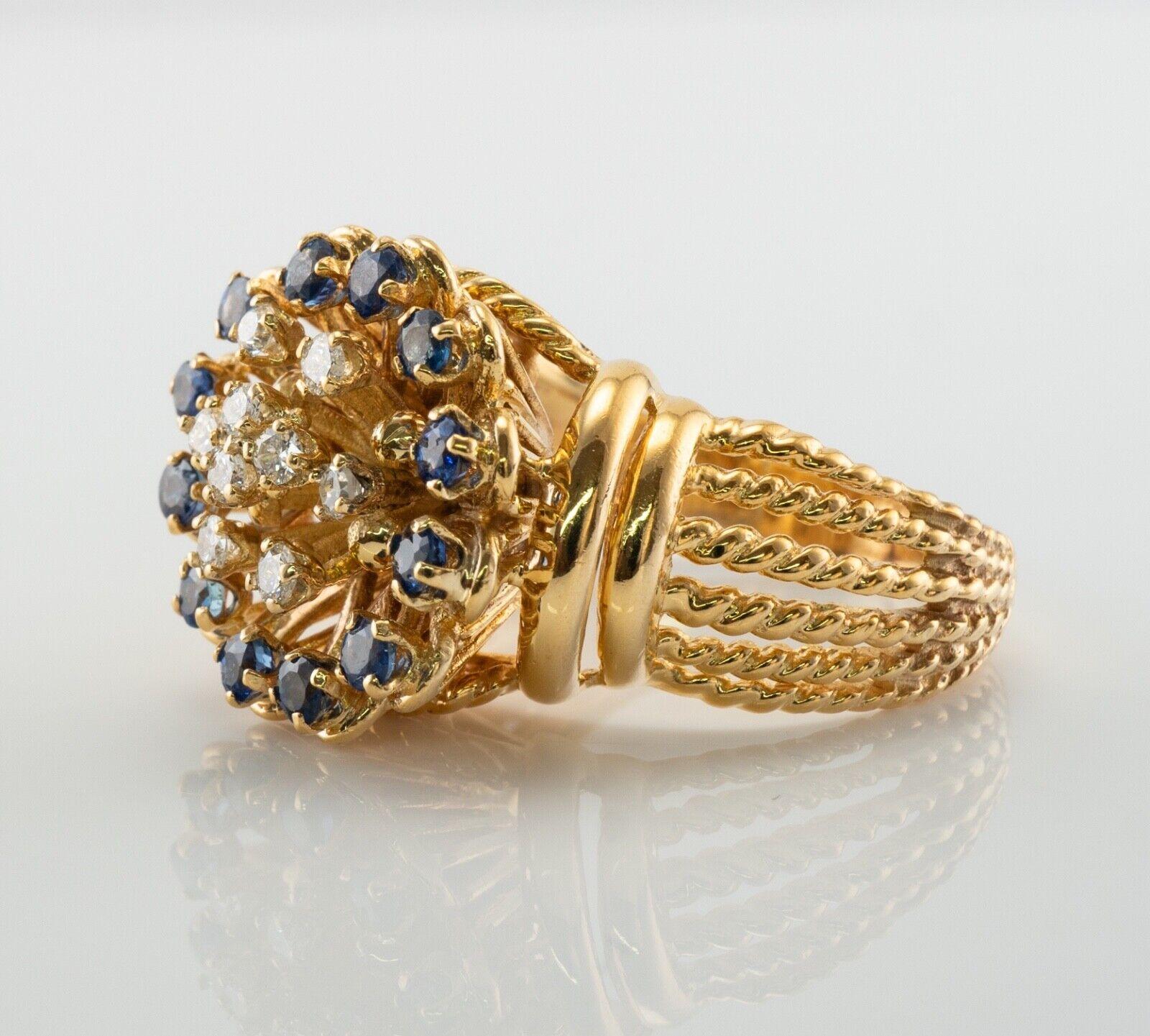 Art Deco Stil Diamant-Saphir-Blumenring 18K Goldband im Angebot 1