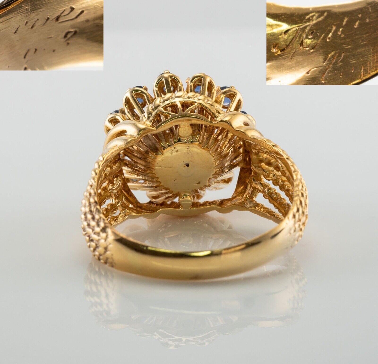 Art Deco Stil Diamant-Saphir-Blumenring 18K Goldband im Angebot 2