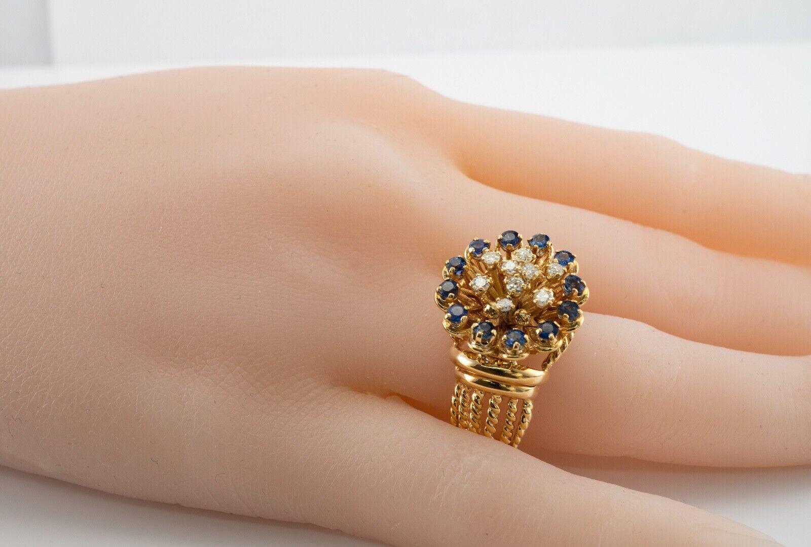 Art Deco Stil Diamant-Saphir-Blumenring 18K Goldband im Angebot 3