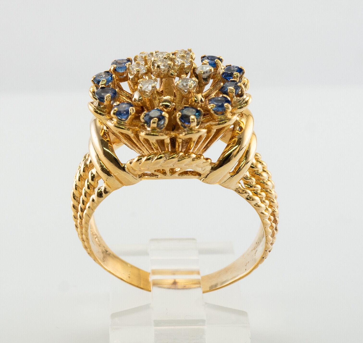 Art Deco Stil Diamant-Saphir-Blumenring 18K Goldband im Angebot 4
