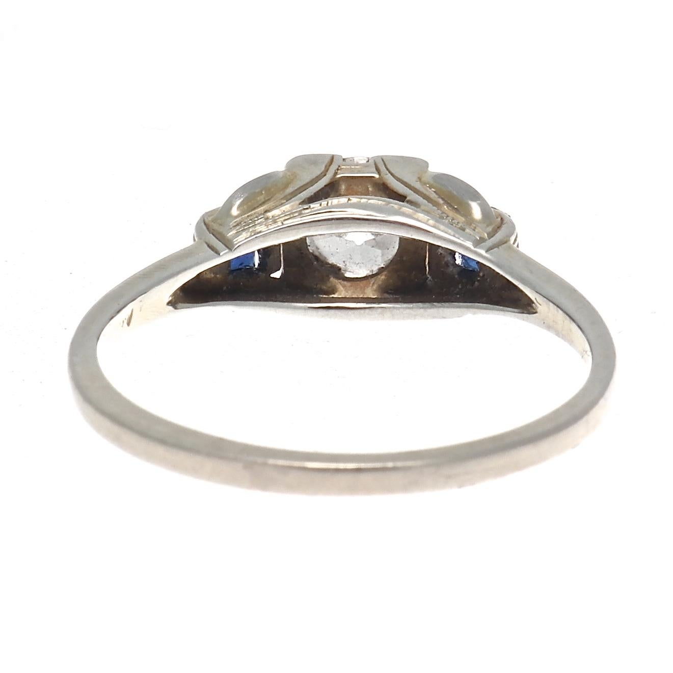 Women's Art Deco Diamond Sapphire Gold Engagement Ring