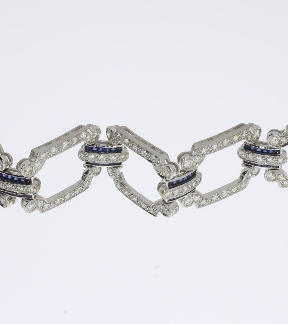 Women's Art Deco Diamond Sapphire Gold Link Bracelet For Sale