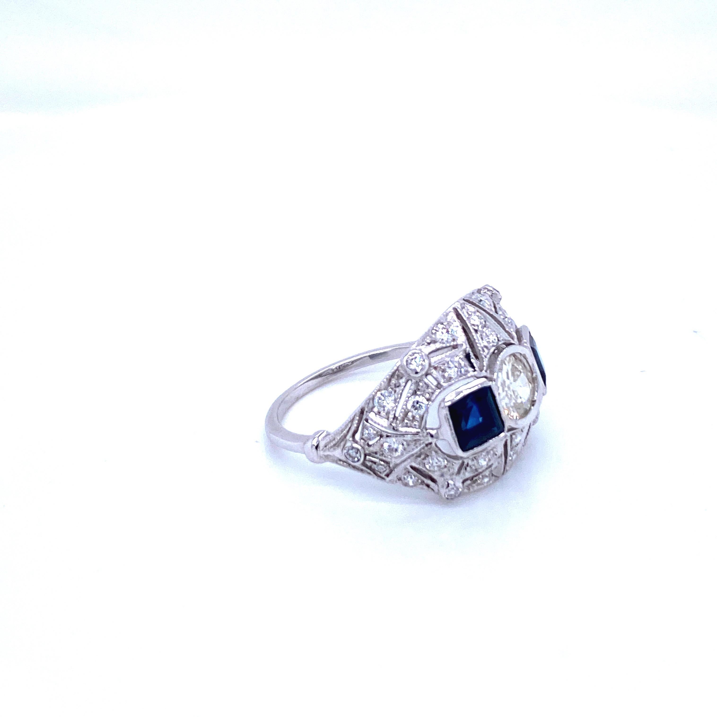 Art Deco Diamond Sapphire Gold Ring 5