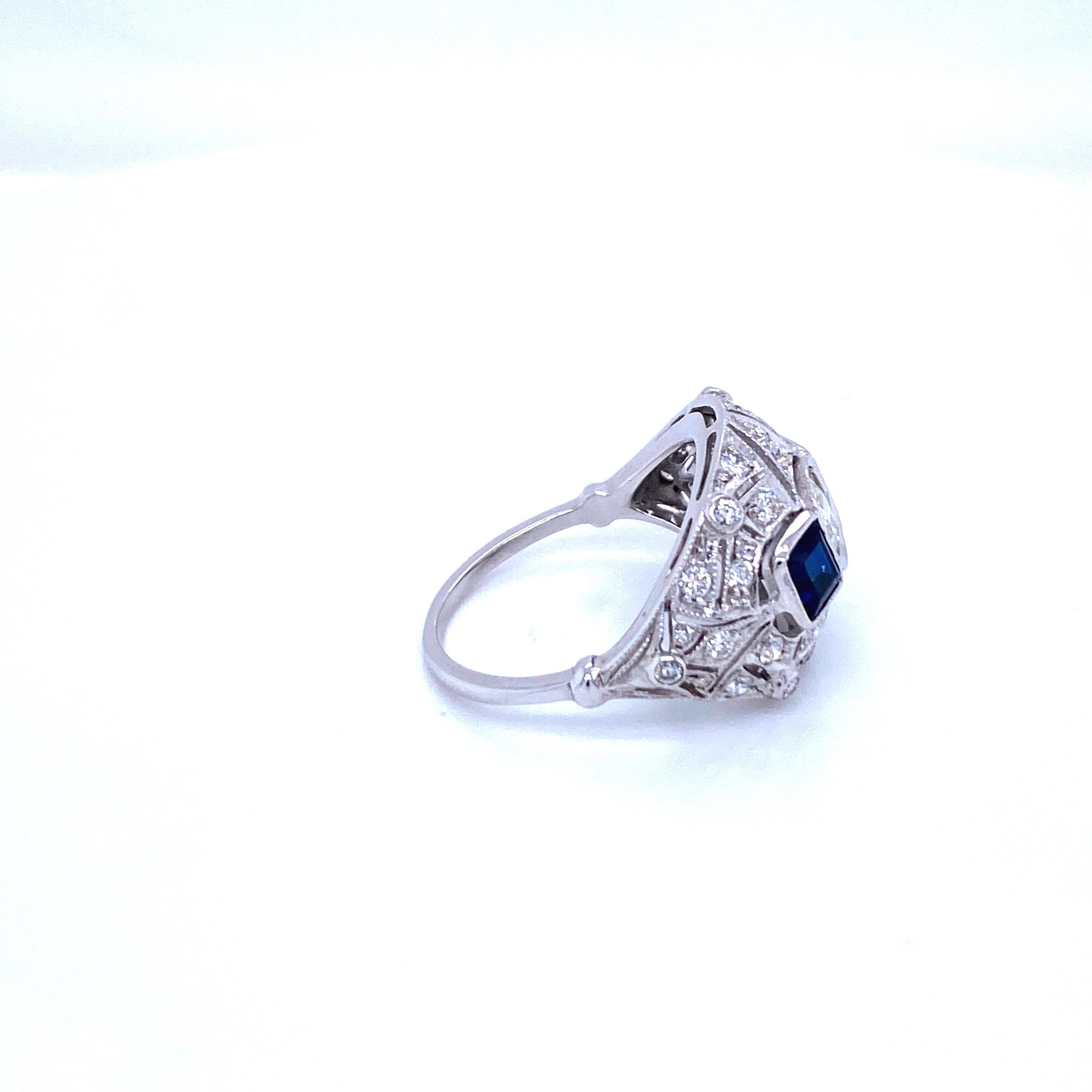 Art Deco Diamond Sapphire Gold Ring 6