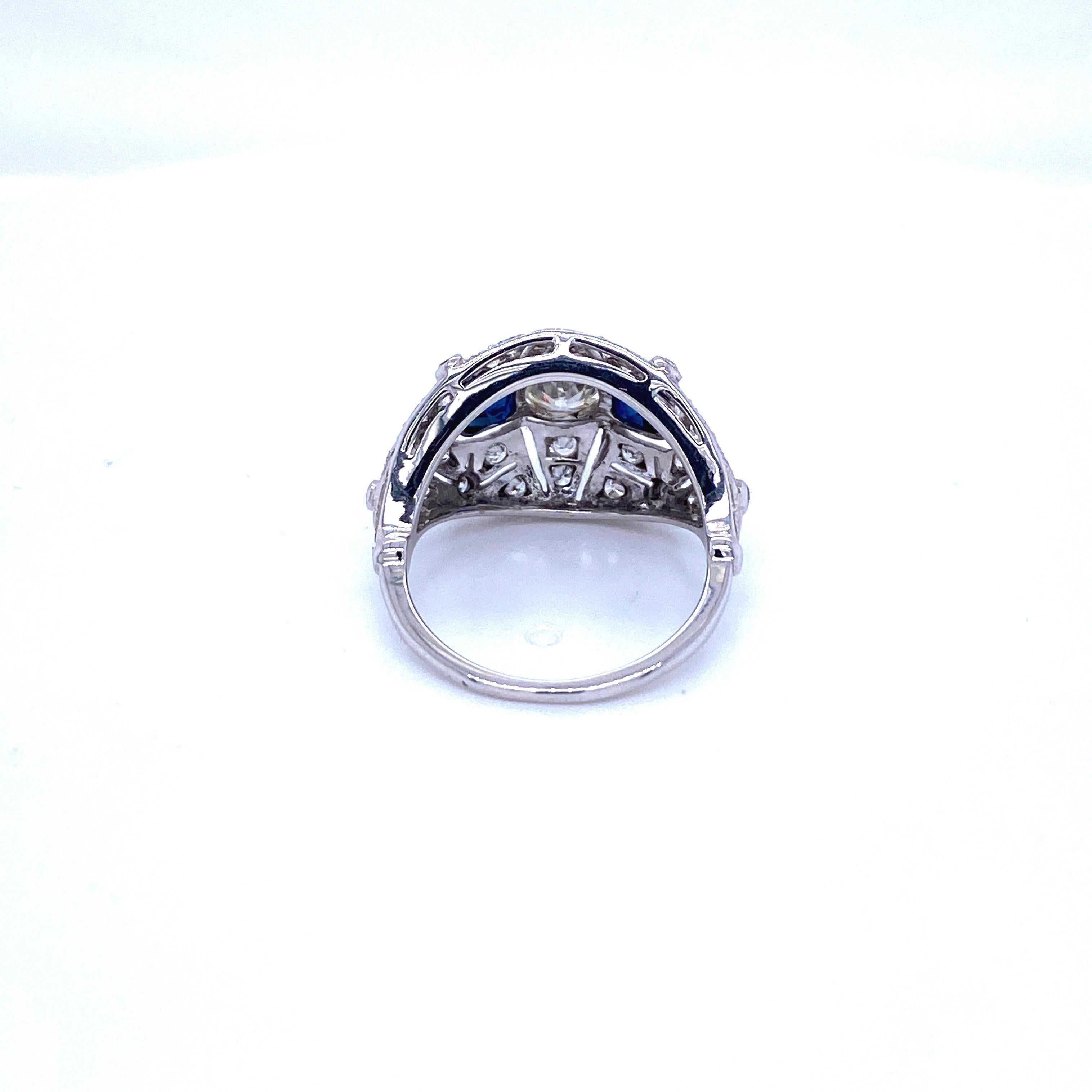Art Deco Diamond Sapphire Gold Ring 7