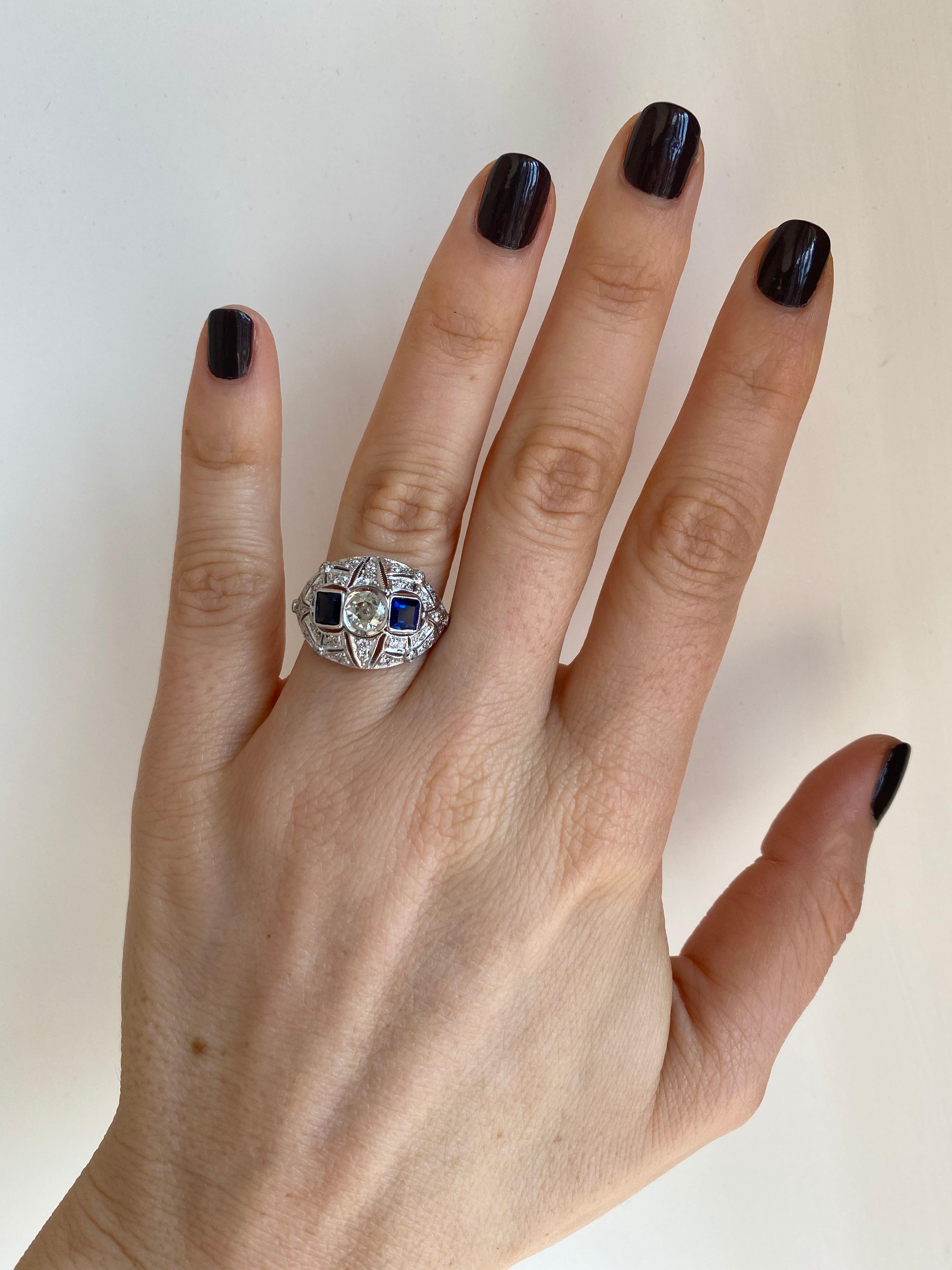 Art Deco Diamond Sapphire Gold Ring 8
