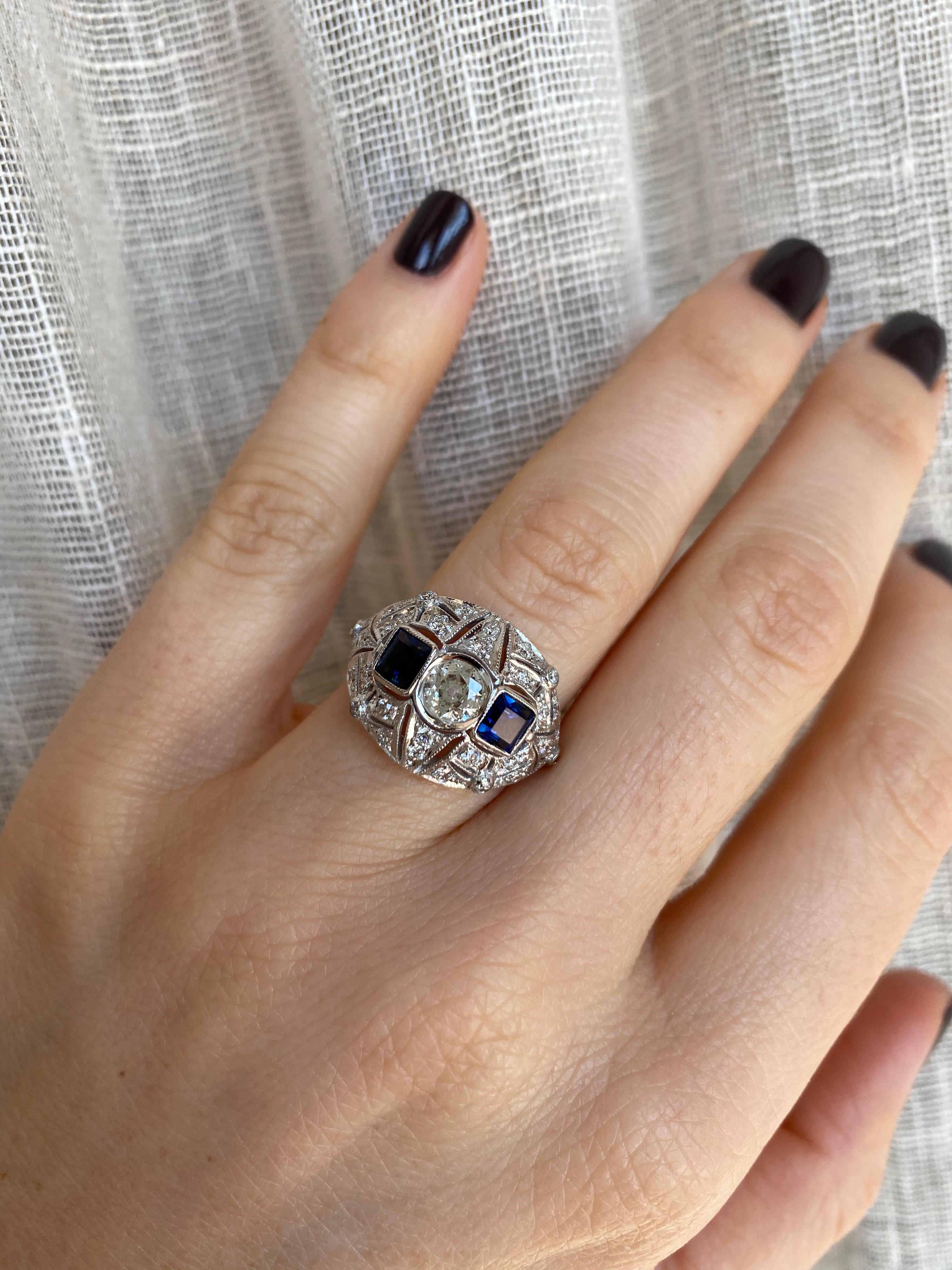 Art Deco Diamond Sapphire Gold Ring 11