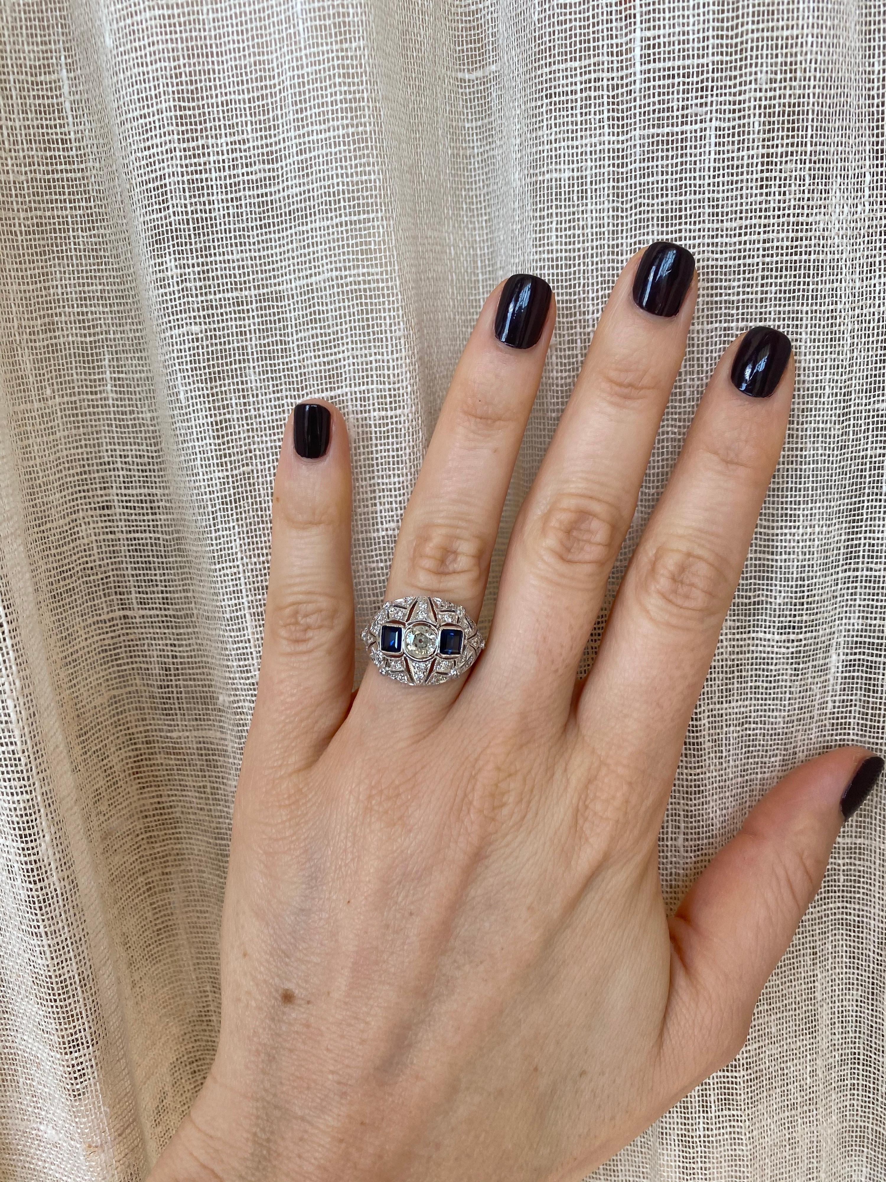 Art Deco Diamond Sapphire Gold Ring 12