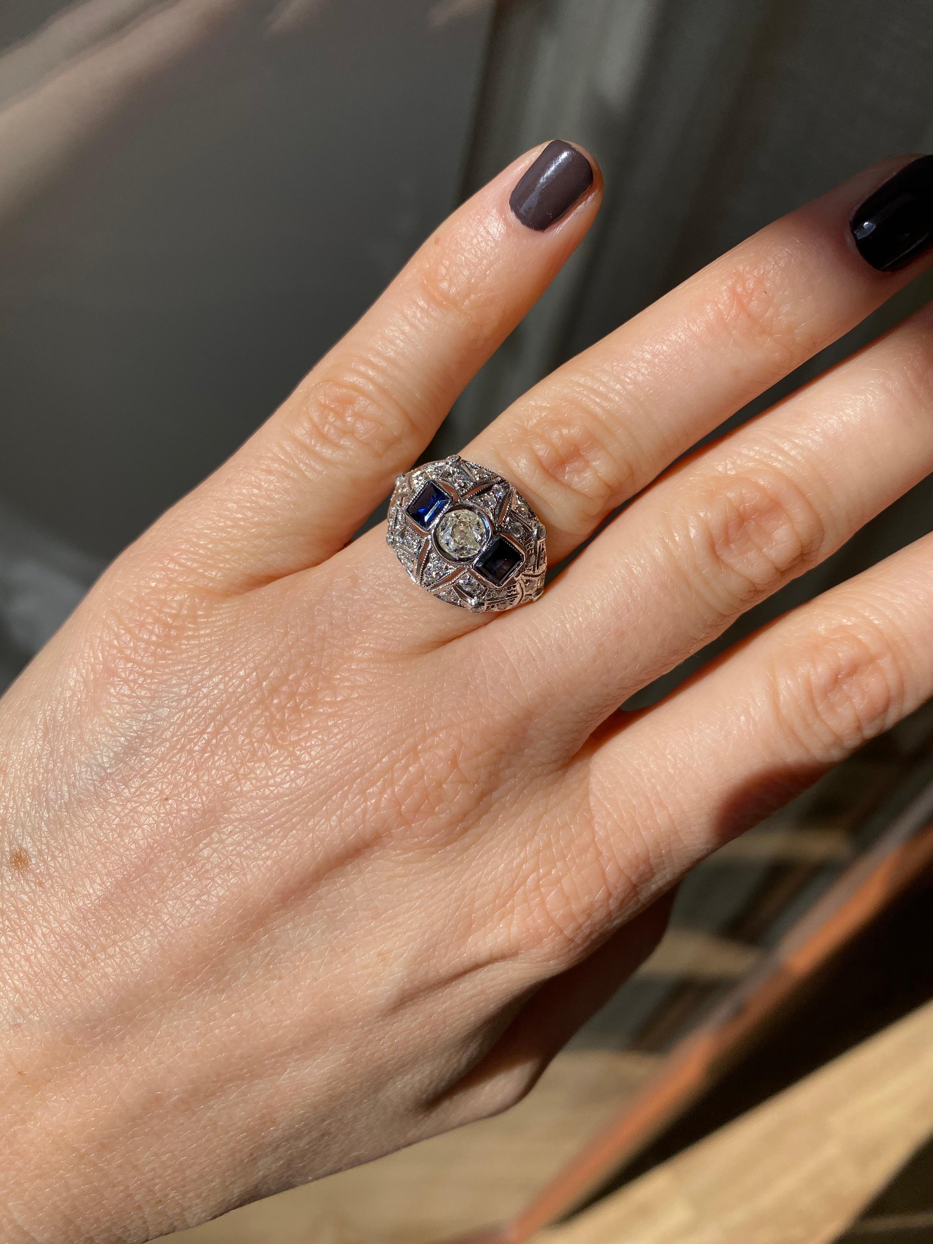 Art Deco Diamond Sapphire Gold Ring 13
