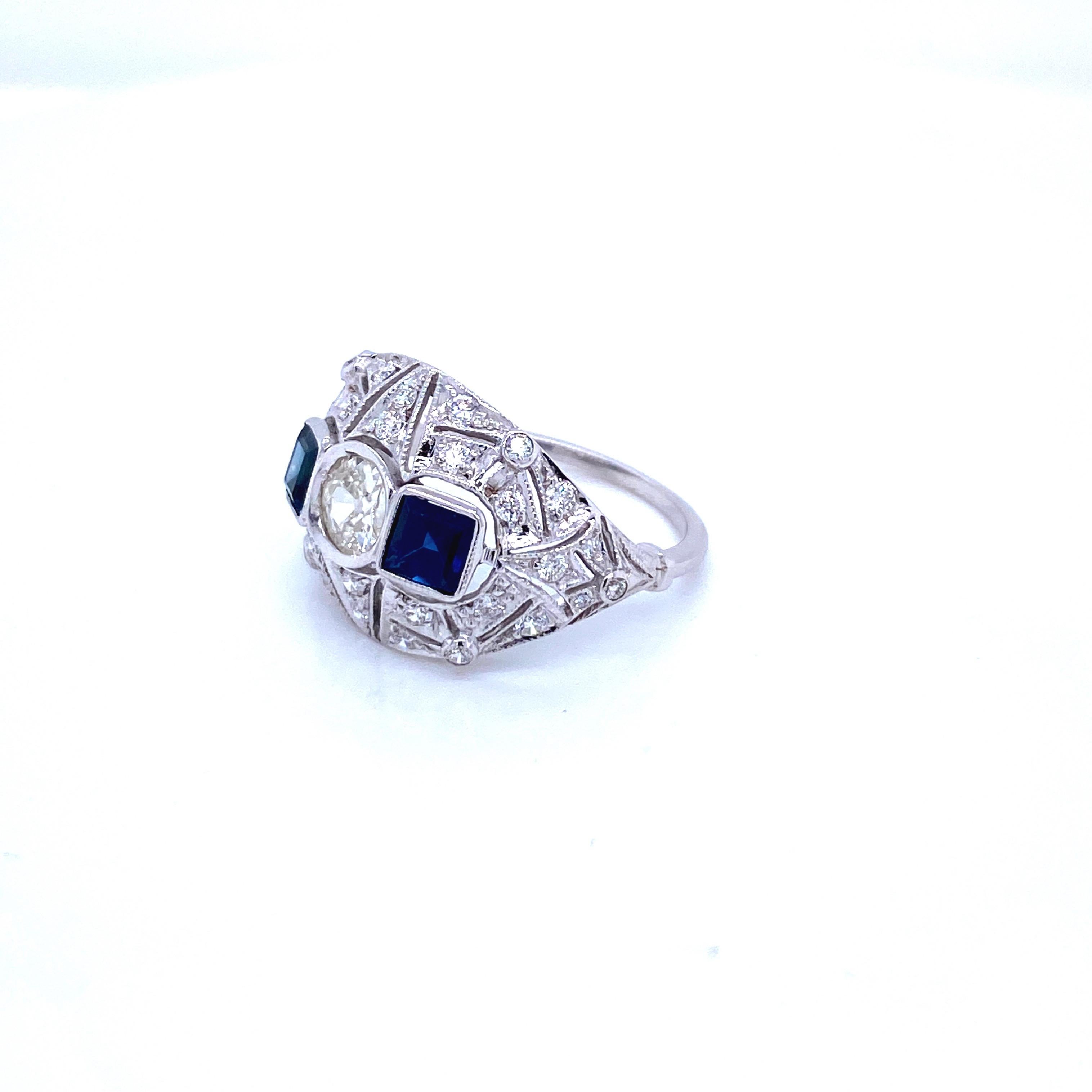 Art Deco Diamond Sapphire Gold Ring 1
