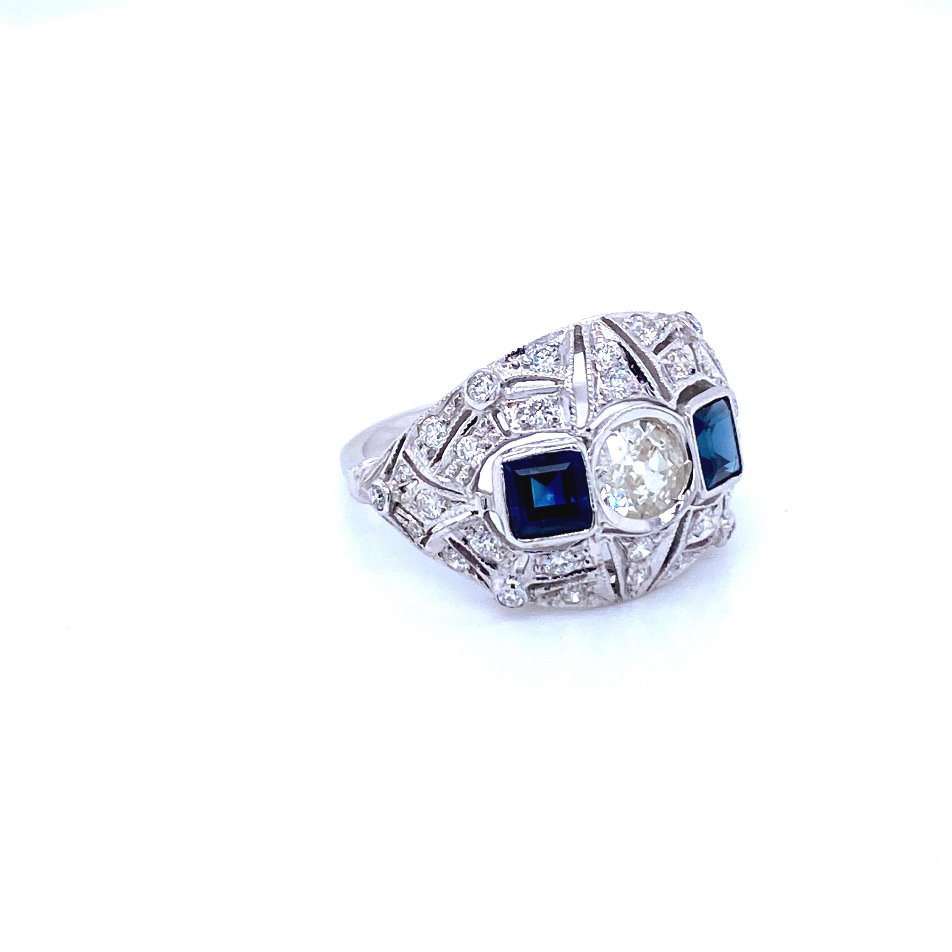 Art Deco Diamond Sapphire Gold Ring 2