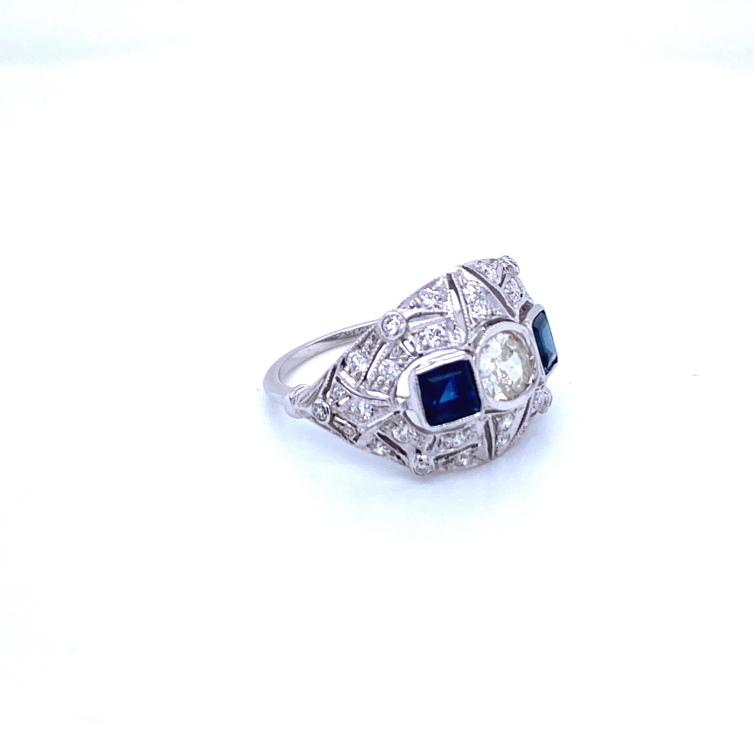 Art Deco Diamond Sapphire Gold Ring 3