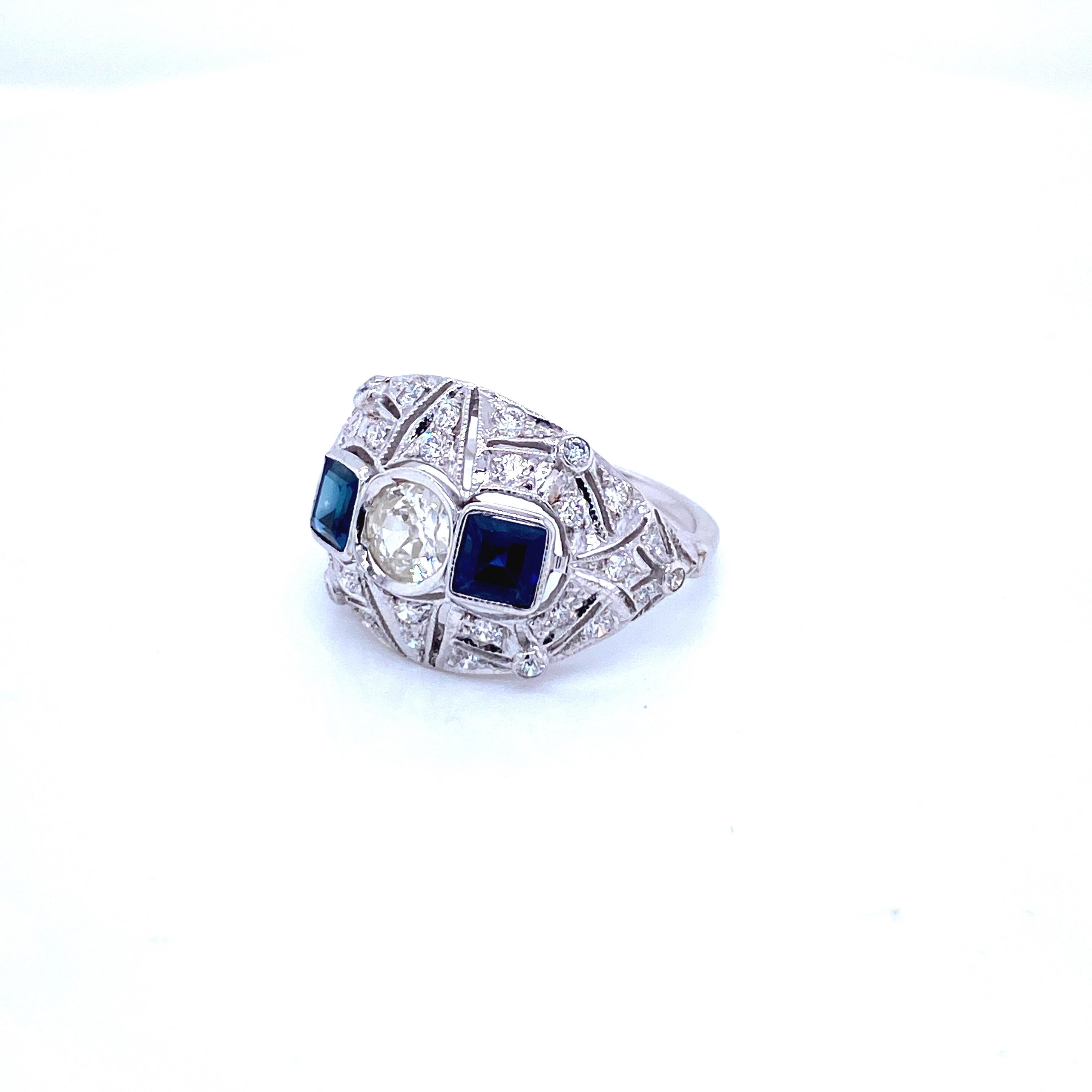 Art Deco Diamond Sapphire Gold Ring 4