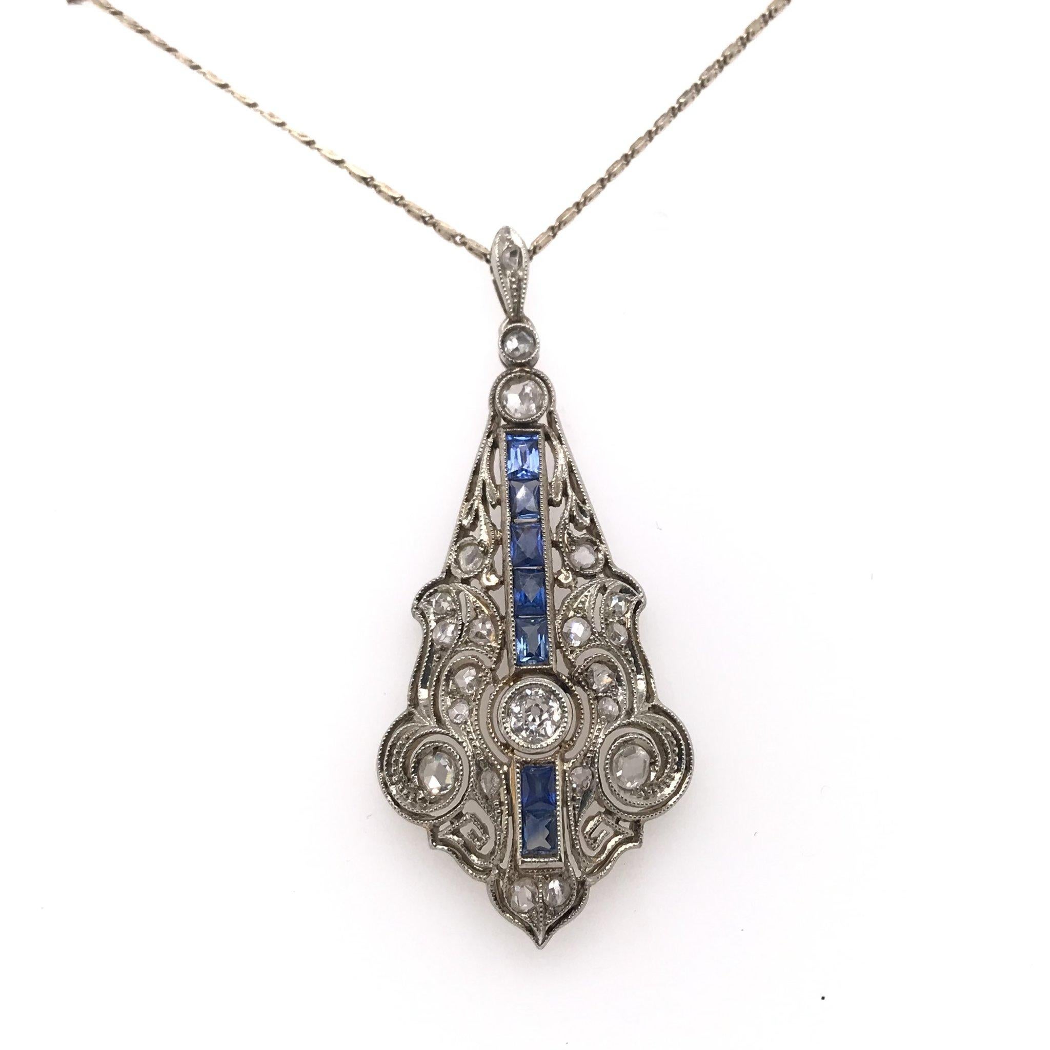 Women's Art Deco Diamond & Sapphire Lavalier Necklace