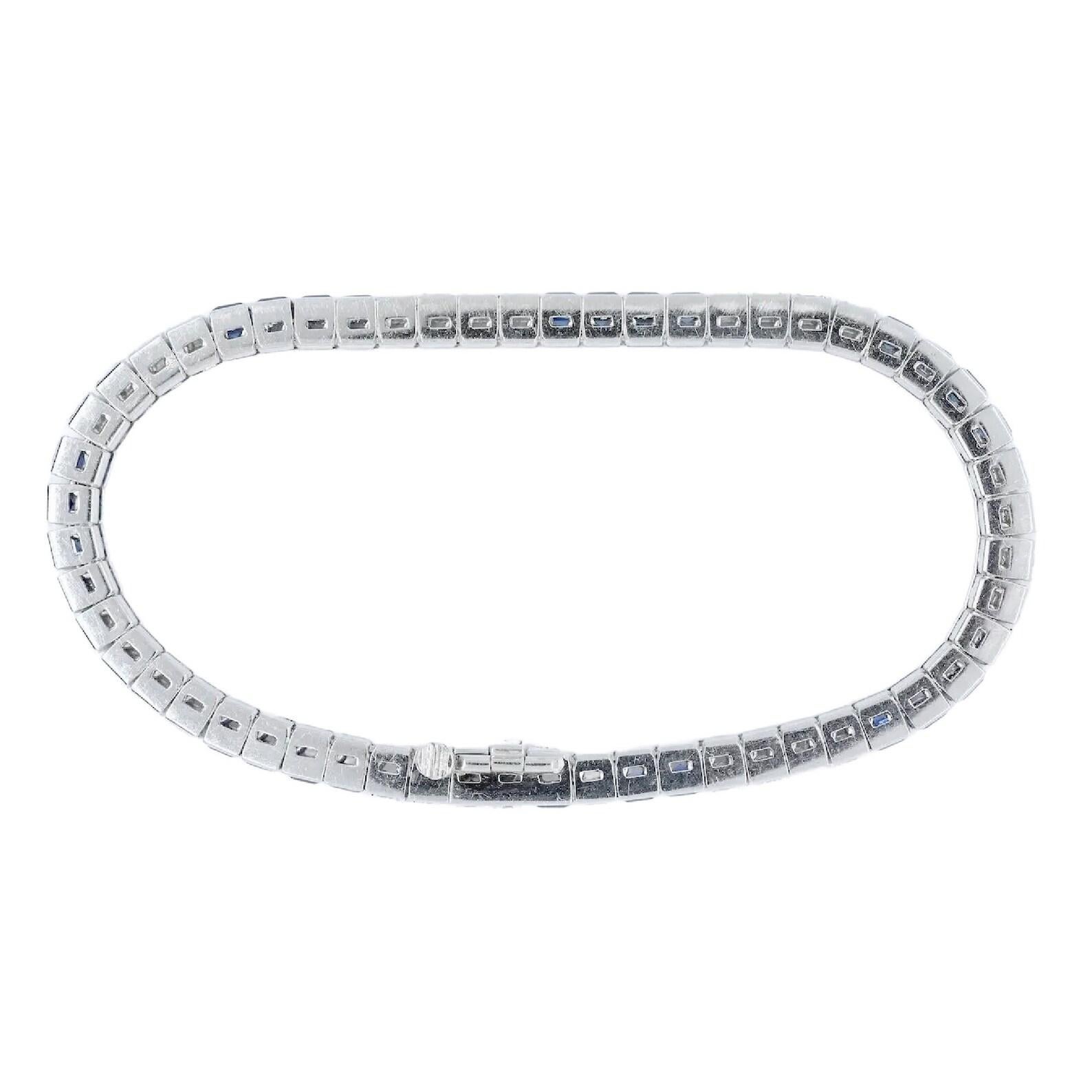 Princess Cut Art Deco Diamond & Sapphire Line Bracelet in Platinum