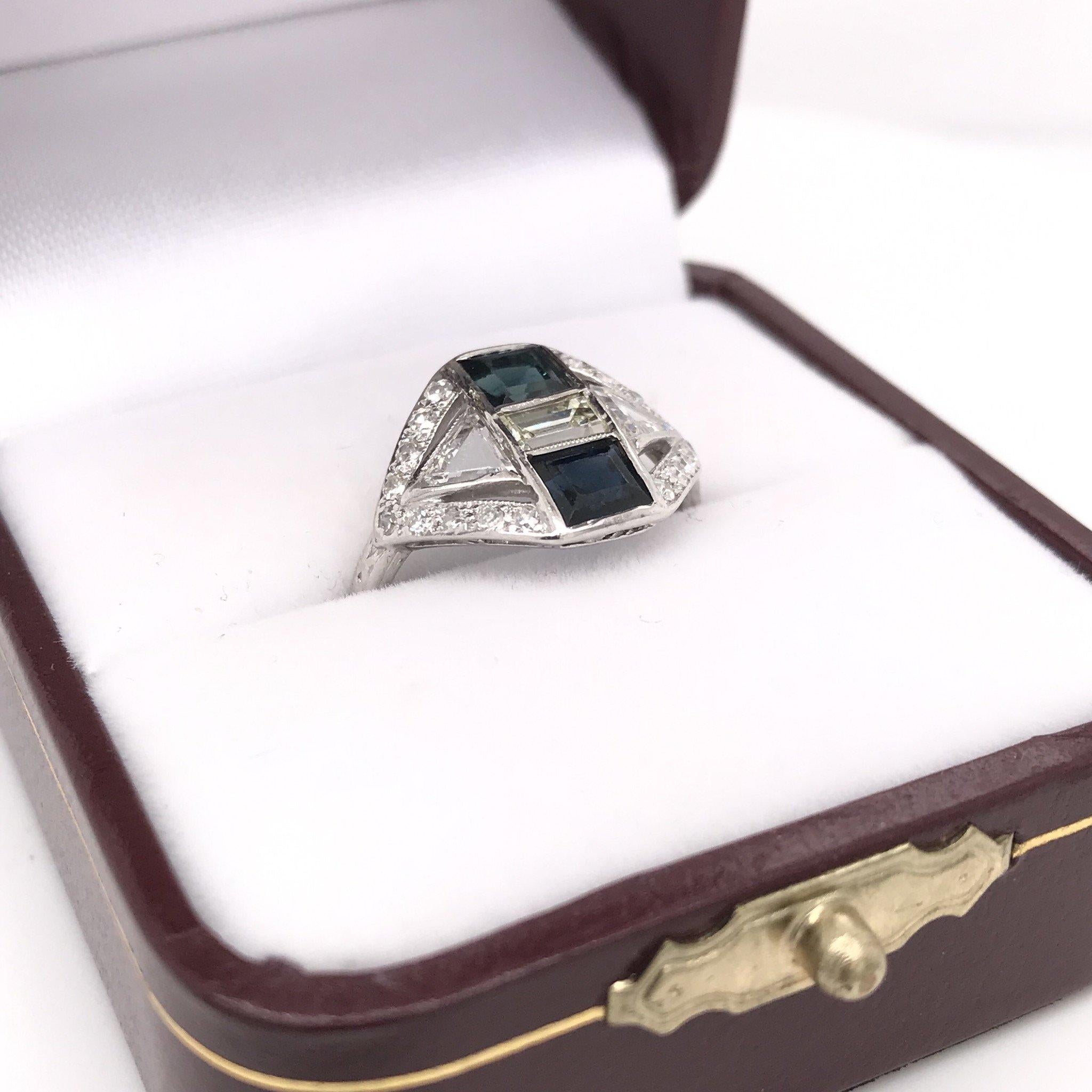 Women's Art Deco Diamond and Sapphire Mixed Cut Ring