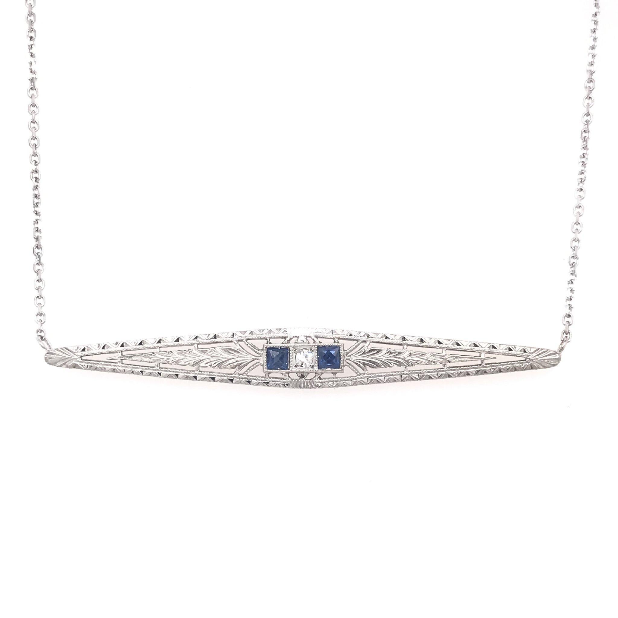 French Cut Art Deco Diamond and Sapphire Necklace