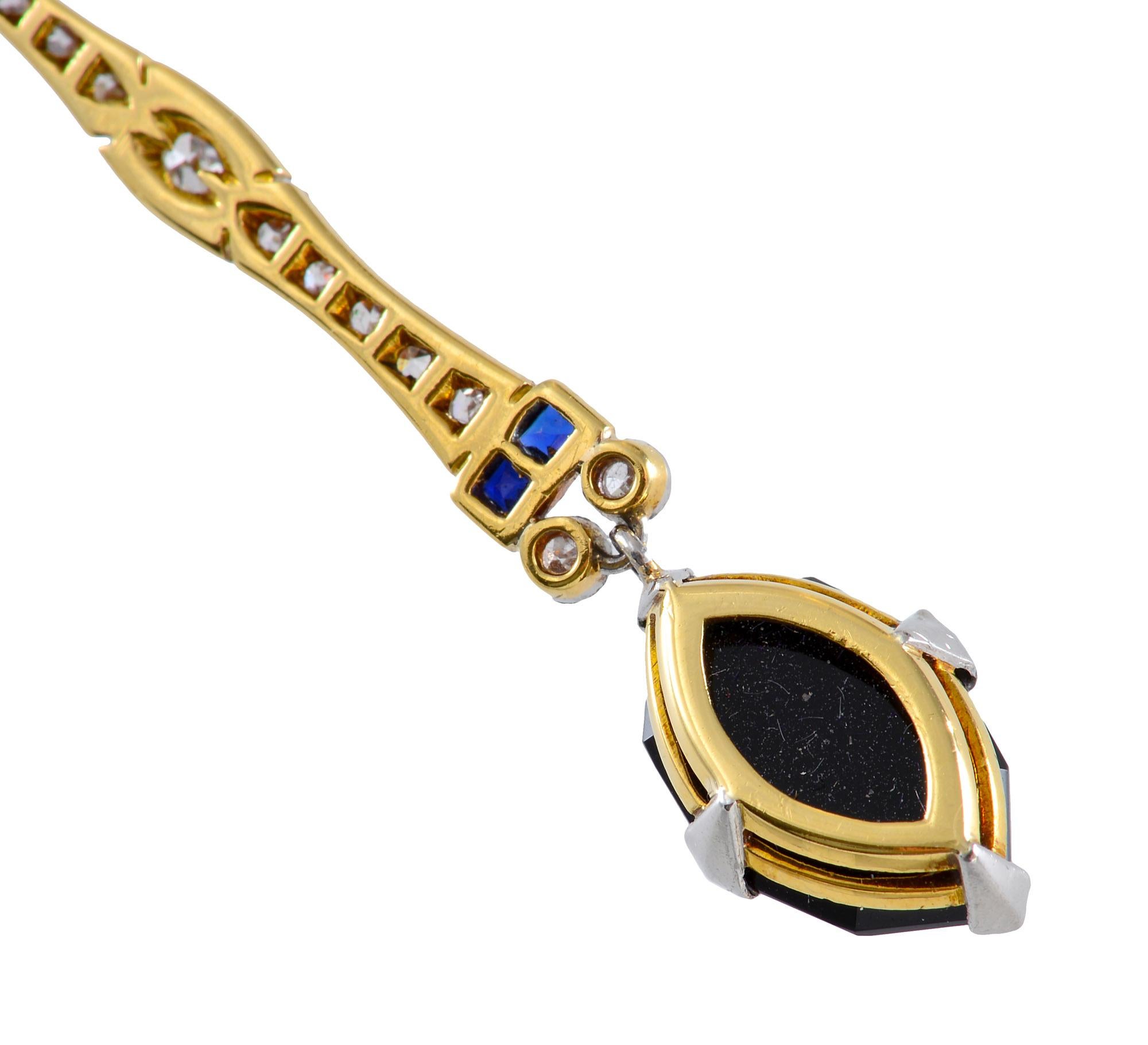 Women's Art Deco Diamond, Sapphire, Onyx and Diamond Earrings For Sale