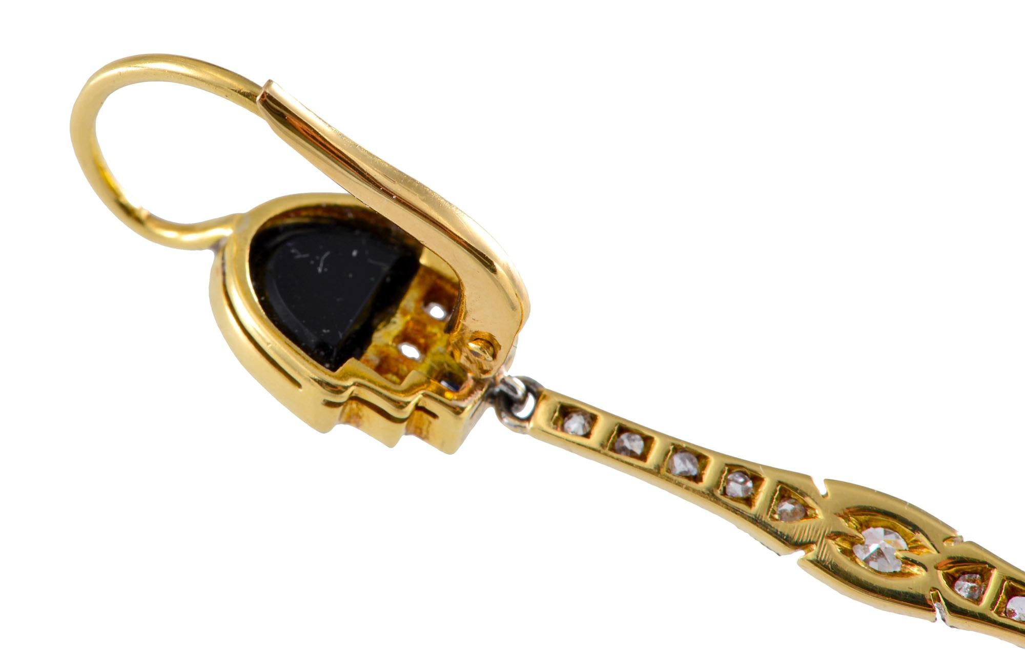 Art Deco Diamond, Sapphire, Onyx and Diamond Earrings For Sale 1