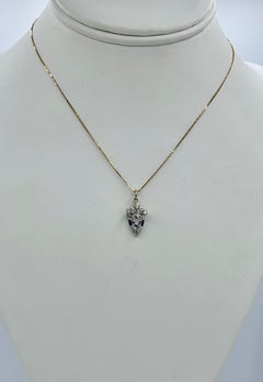 Collier lavallière en or blanc 14 carats avec pendentif Art déco en diamants et saphirs