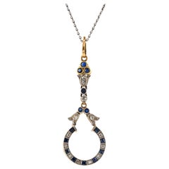 Halskette im Art-déco-Stil mit Diamant-Saphir-Anhänger
