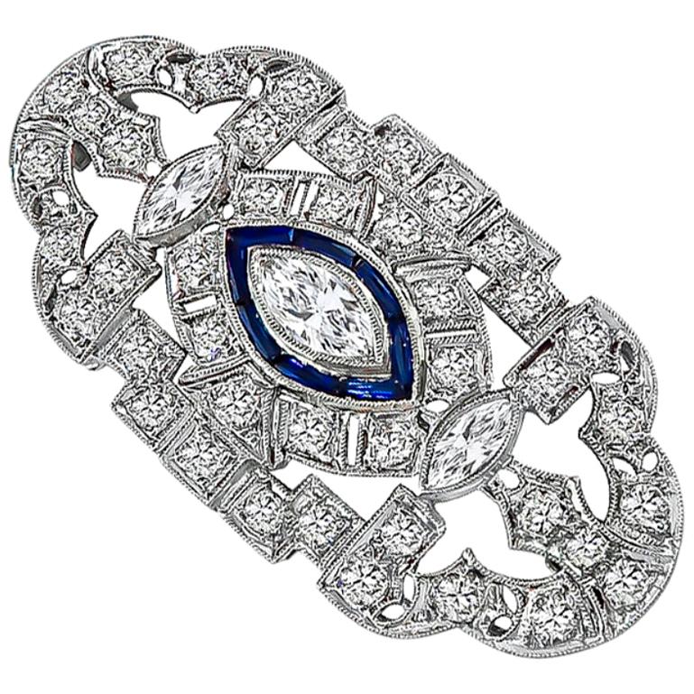 Art Deco Diamond Sapphire Pendant or Pin