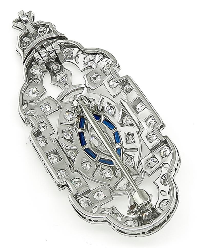 Art Deco Diamond Sapphire Pendant or Pin In Good Condition In New York, NY