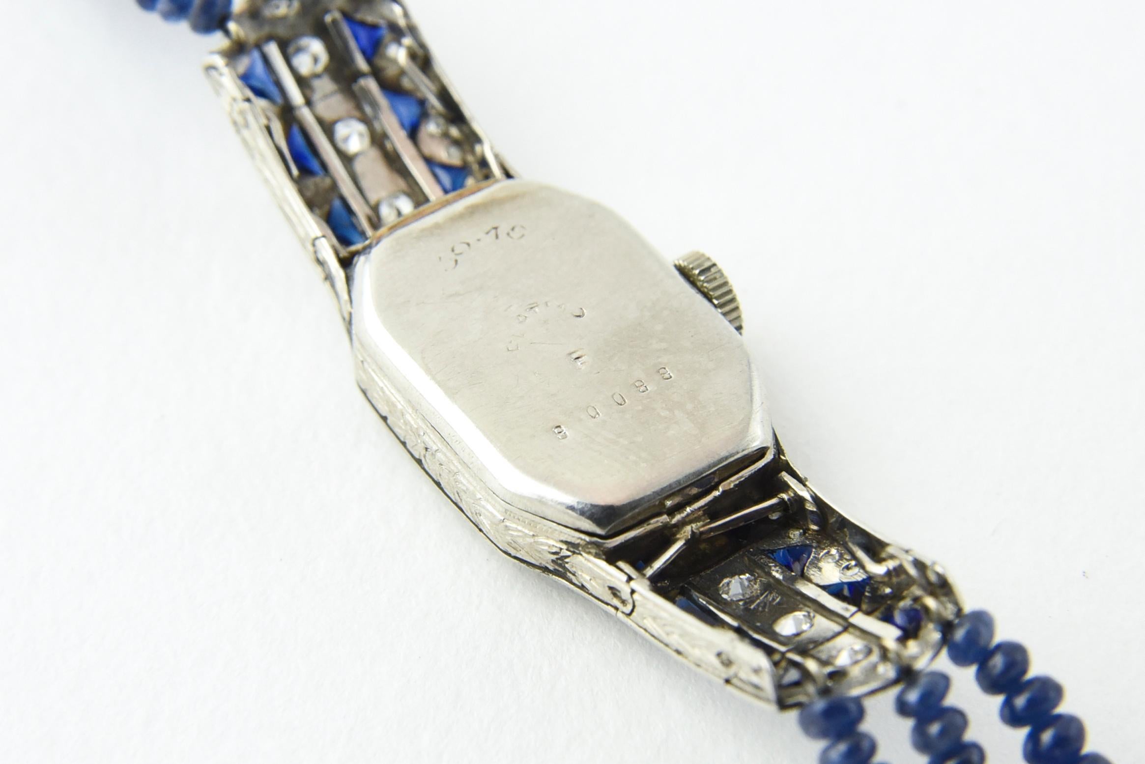 Art Deco Diamond and Sapphire Platinum and White Gold Ladies Watch 3