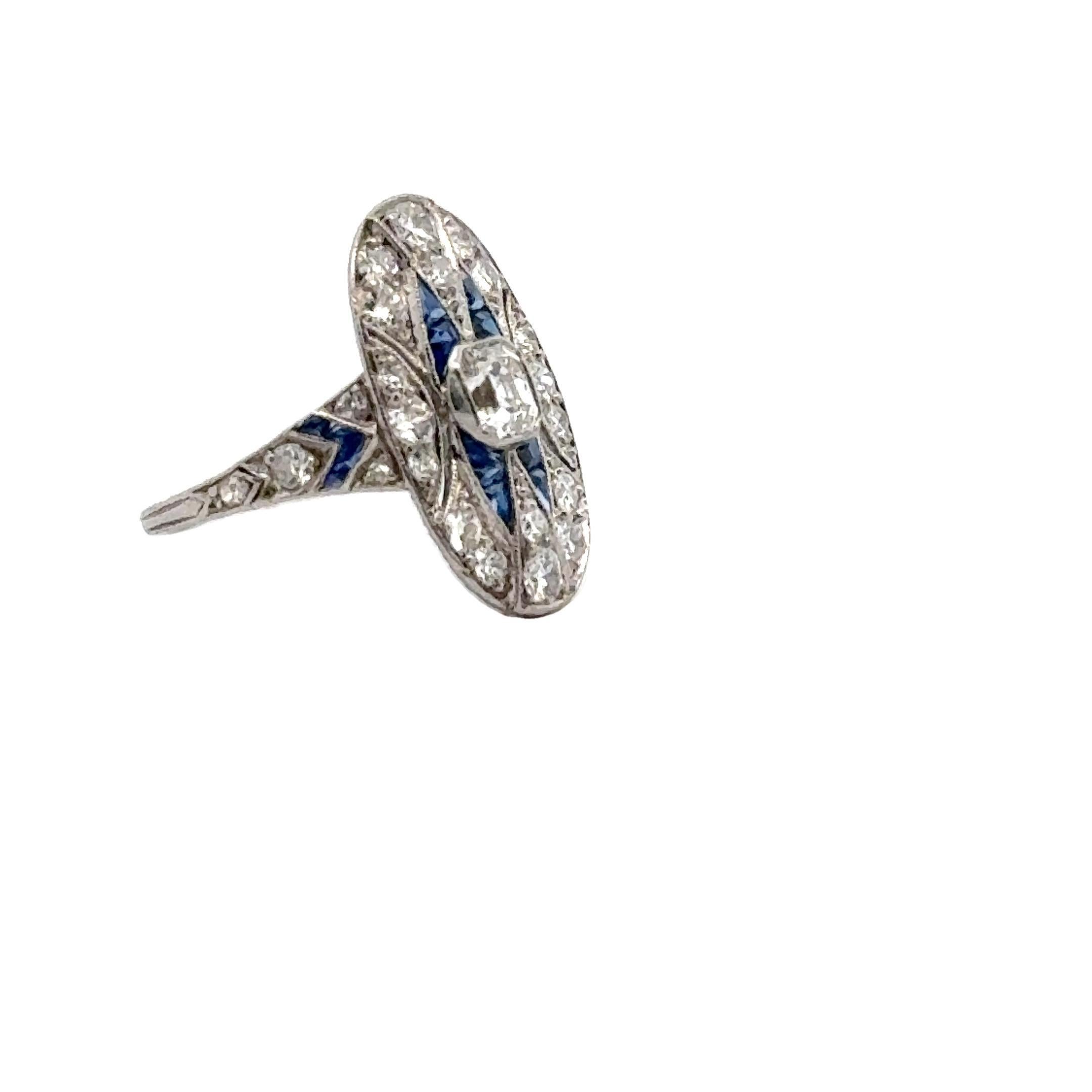 Art Deco Diamond Sapphire Platinum Antique Cocktail Ring 1