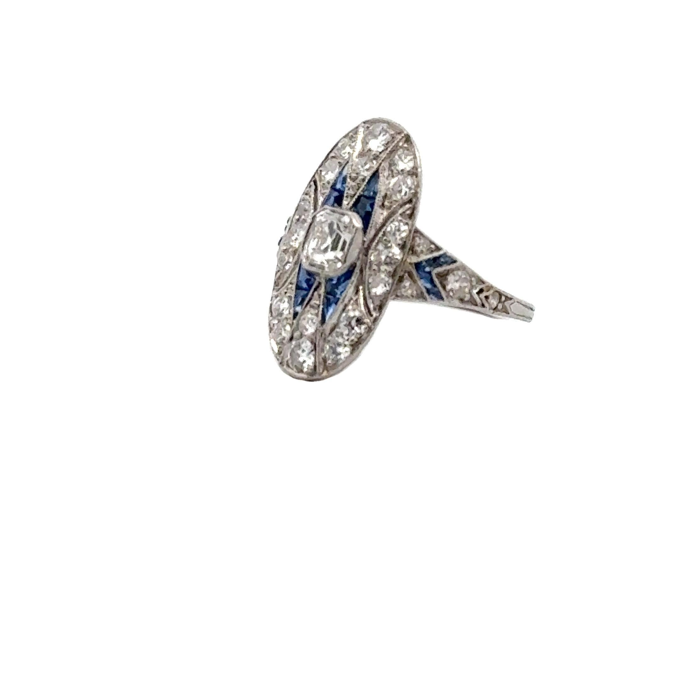 Art Deco Diamond Sapphire Platinum Antique Cocktail Ring 2