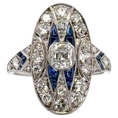 Art Deco Diamond Sapphire Platinum Antique Cocktail Ring