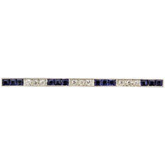 Bar-Anstecknadel aus Platin mit Diamanten und Saphiren im Art déco-Stil