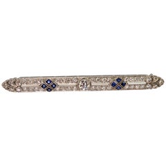 Art Deco Diamond Sapphire Platinum Bar Pin