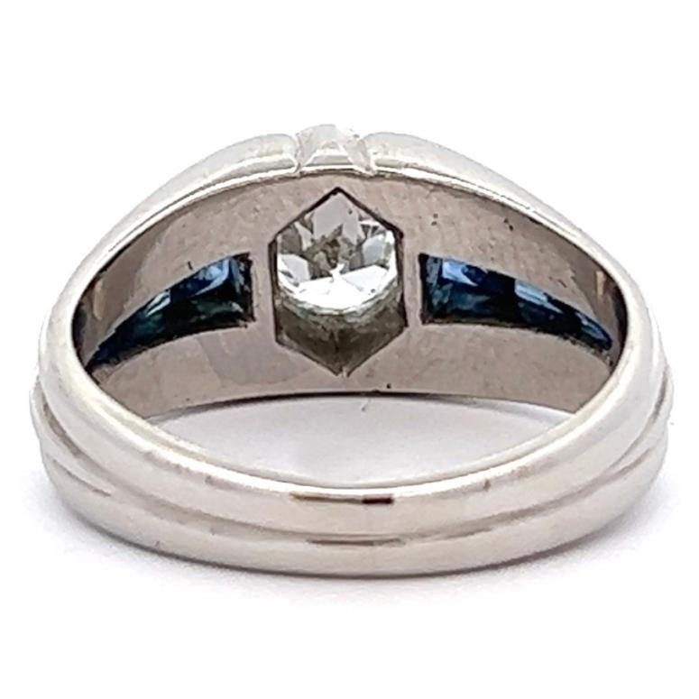 Art Deco Diamond Sapphire Platinum Bezel Set Ring For Sale 1