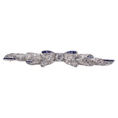 Antique Art Deco Diamond Sapphire Platinum Bow Brooch
