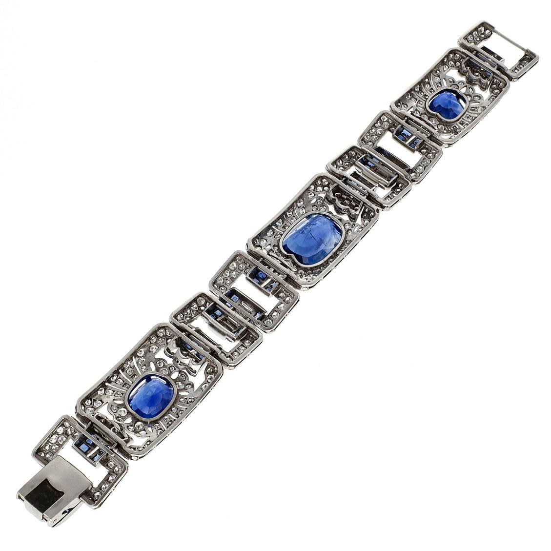 Art Deco Diamant-Saphir-Platin-Armband (Art déco) im Angebot