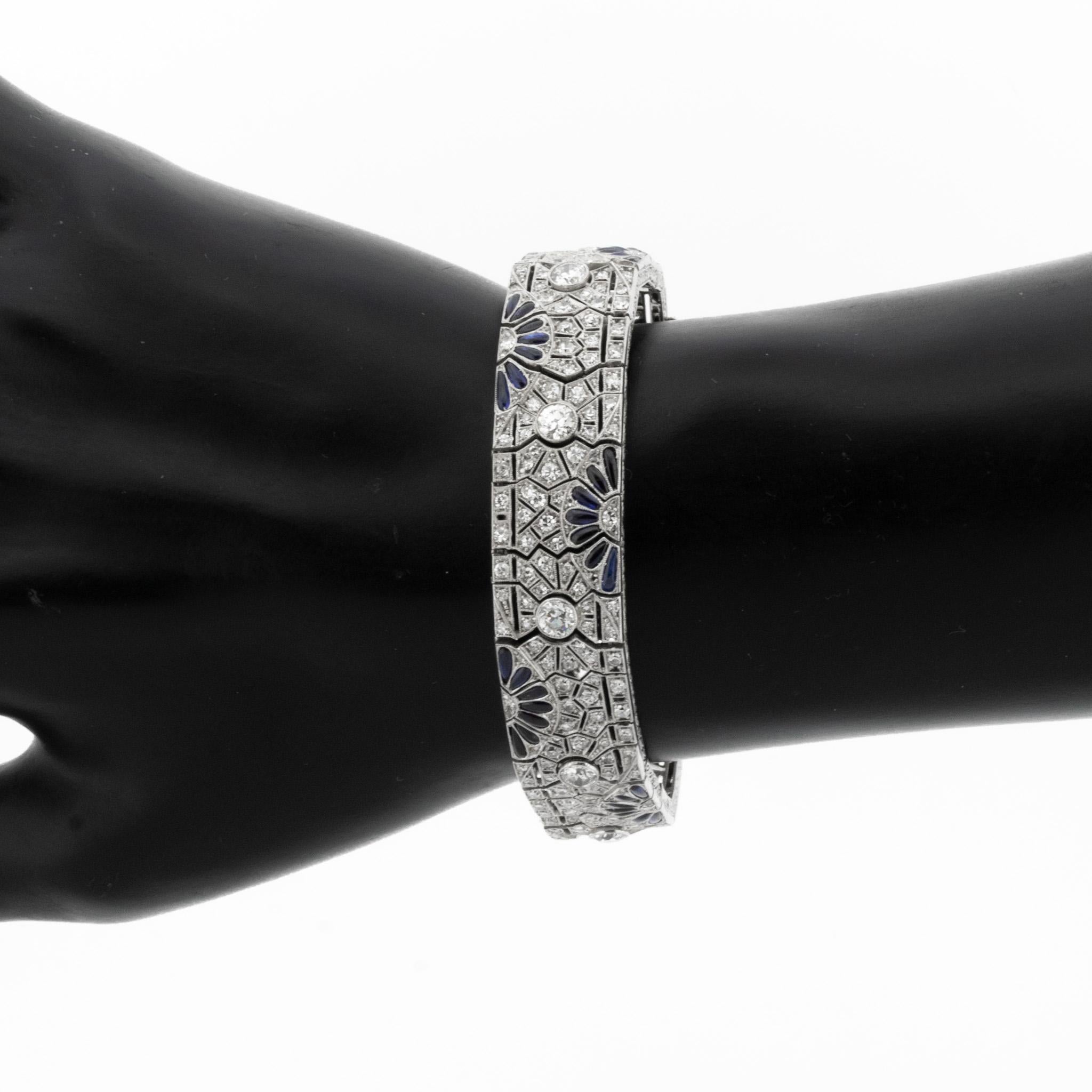 Art Deco Diamond Sapphire Platinum Bracelet 1