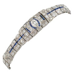 Antique Art Deco Diamond Sapphire Platinum Bracelet