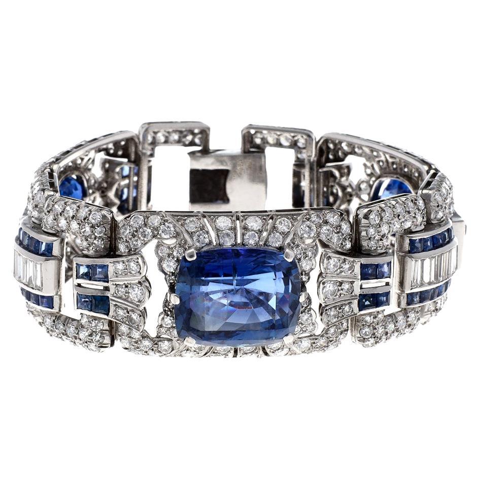 Art Deco Diamond Sapphire Platinum Bracelet For Sale