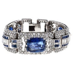 Art Deco Diamond Sapphire Platinum Bracelet
