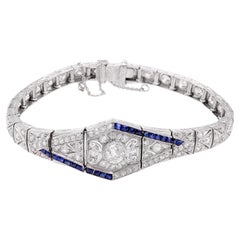 Art Deco Diamond Sapphire Platinum Bracelet