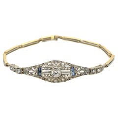 Vintage Art Deco Diamond Sapphire Platinum Bracelet