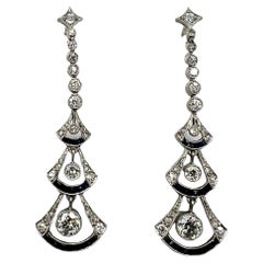 Art Deco Diamond Sapphire Platinum Dangling Earrings