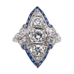 Art Deco Diamond Sapphire Platinum Dinner Ring