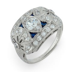 Art Deco diamond sapphire platinum dinner ring